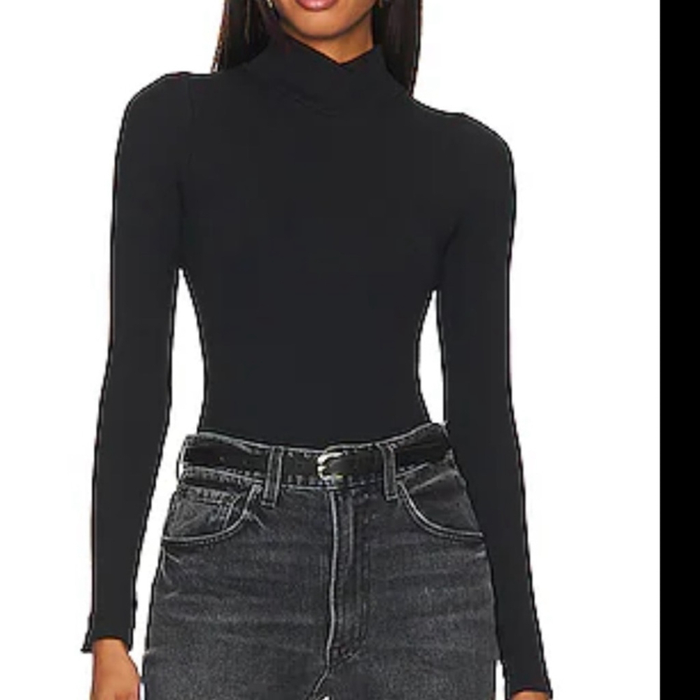 FREE PEOPLE Tattooed Heart Top Mock neck long sleeves puff sleeves black small